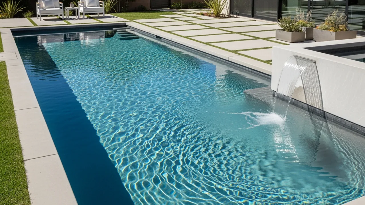 Beautifully completed pool renovation with modern design and clean tile work in Phoenix