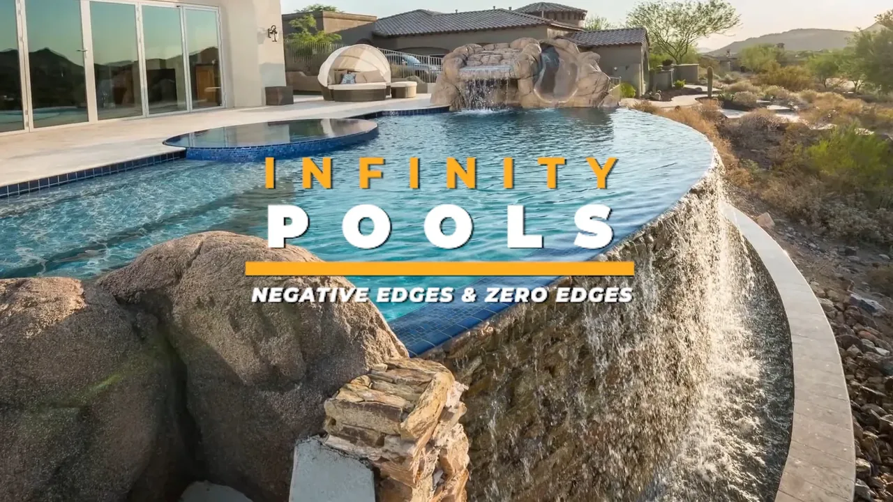 Close-up of premium pool tile work and infinity edge detail on a luxury remodeled pool